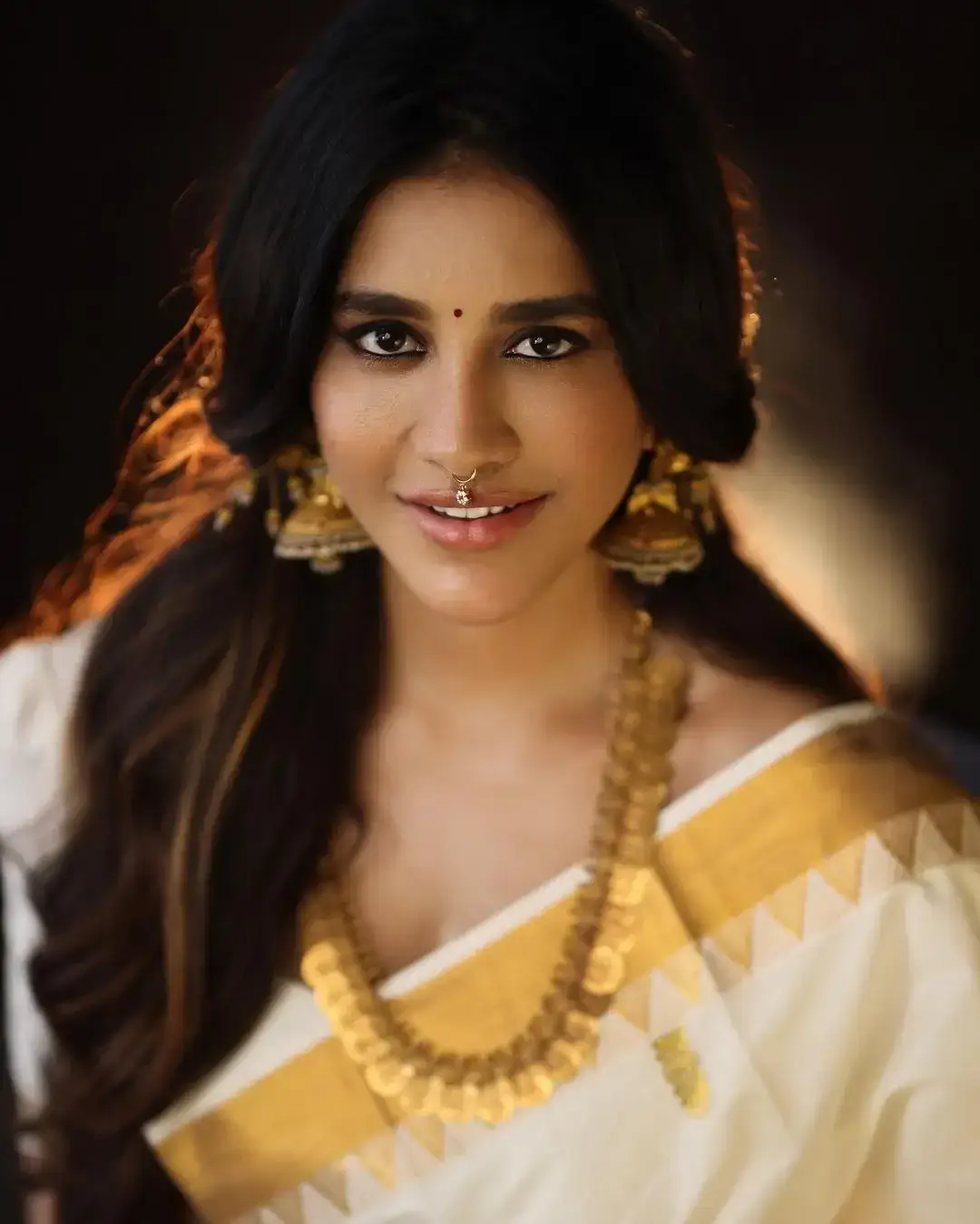 Indian Actress Nabha Natesh in Onam Special White Saree